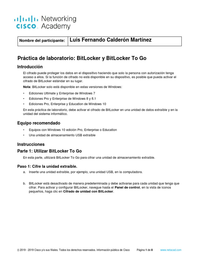 Guía de Cifrado con BitLocker To Go | PDF | Windows 10 | Cifrado