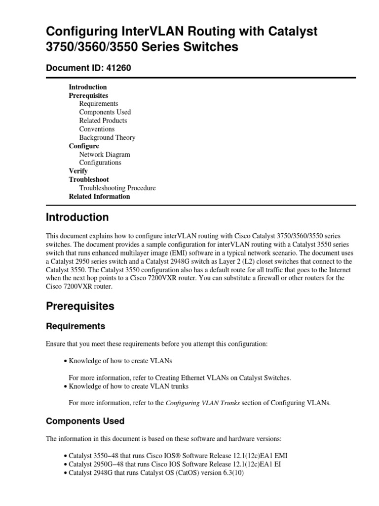 Configuring InterVLAN Routing With Catalyst 3750-3560-3550 Series ...