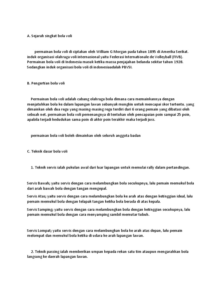 Rangkuman Bola Voli Kelas 12