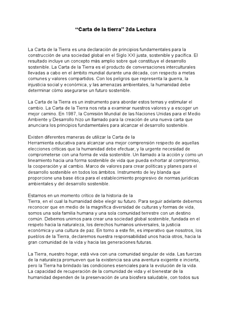Principios de la Carta de la Tierra | PDF | Sustentabilidad ...
