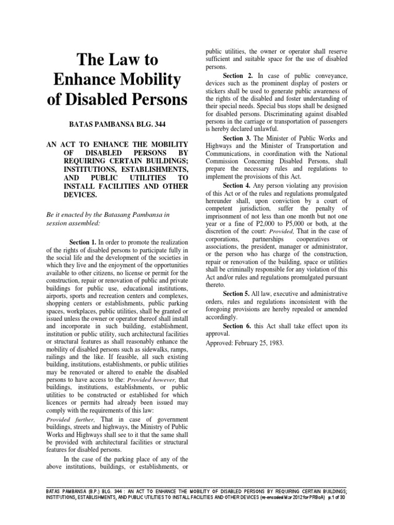 The Law To Enhance Mobility of Disabled PDF Wheelchair Accessibility