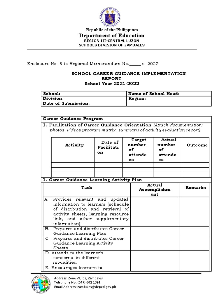 Zambales Career Guidance Report 2022 | PDF | Learning | Cognition