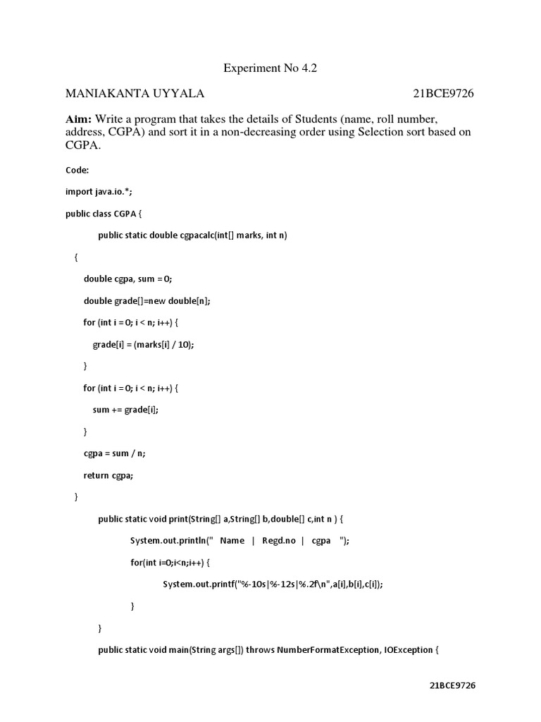 Student CGPA Sorting Program | PDF | Computer Programming | Software ...