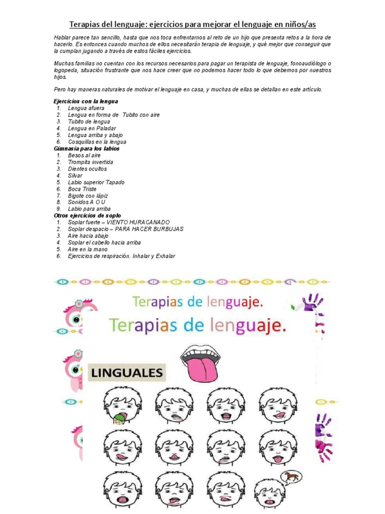 Ejercicios de Terapia del Lenguaje Infantil | PDF | Crecimiento ...