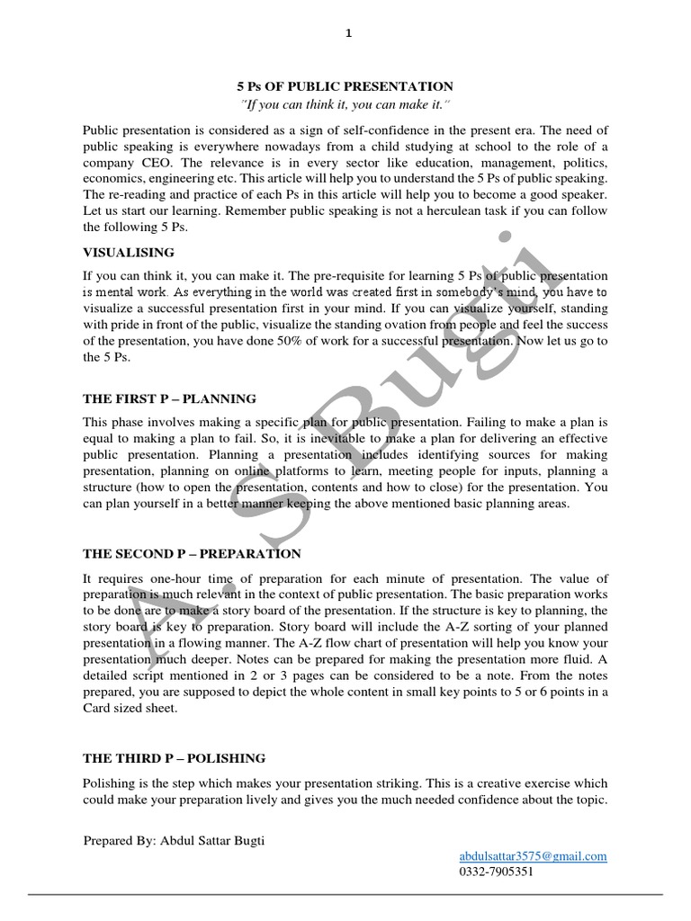 Mastering the 5 Ps of Public Speaking | PDF | Cognition | Cognitive Science