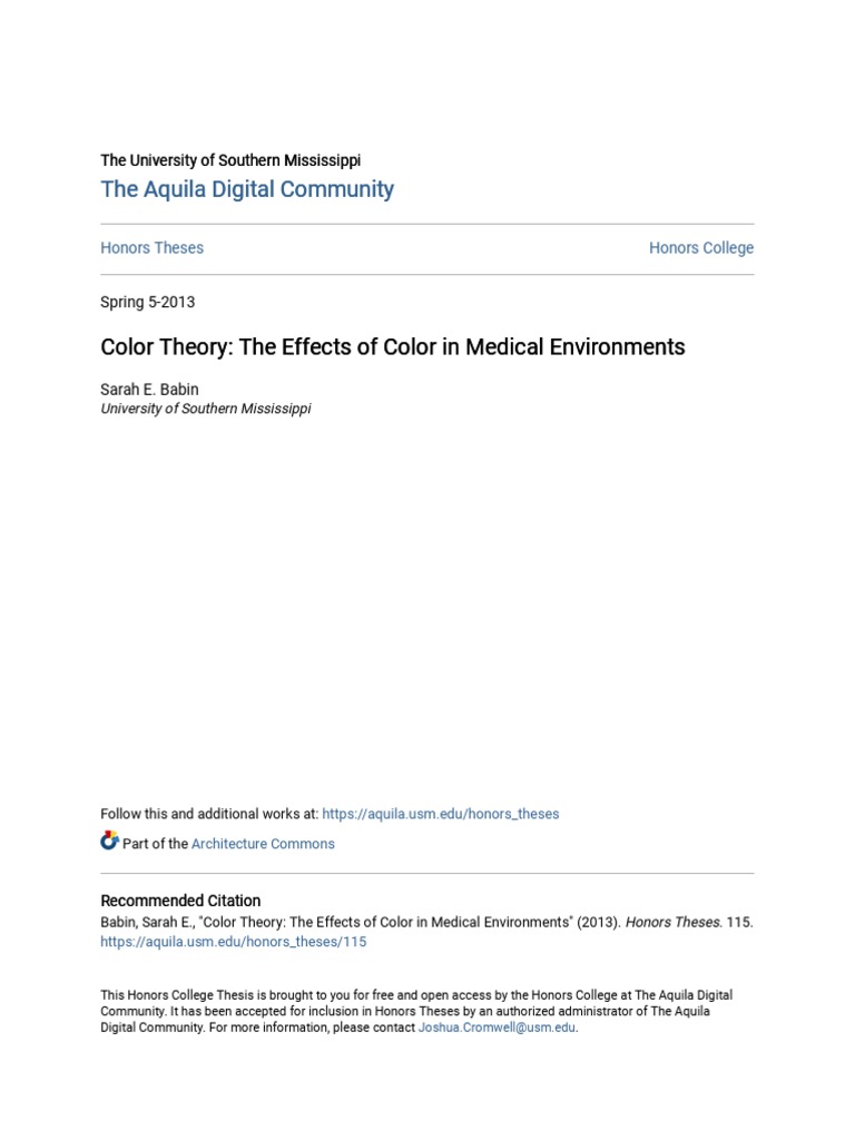 Color Theory - The Effects of Color in Medical Environments | PDF