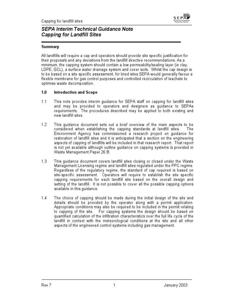 Interim technical guidance note on capping for landfill sites pdf