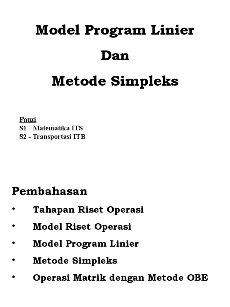 Model Program Linier dan Metode Simpleks | PDF