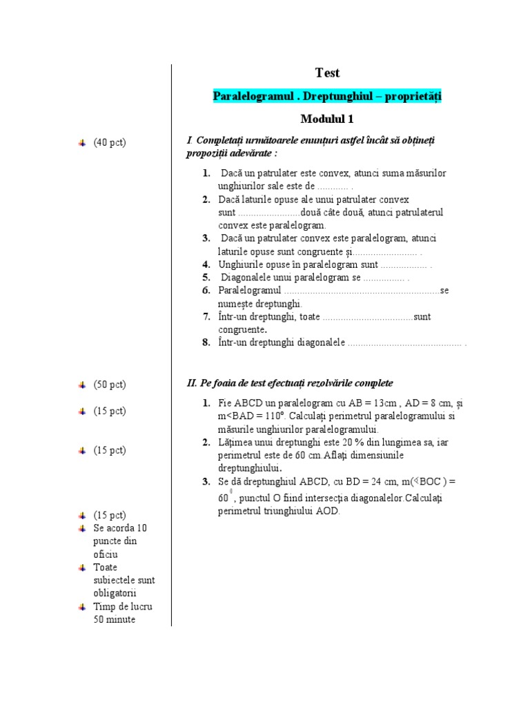 Test Geometrie - Modului 1 | PDF