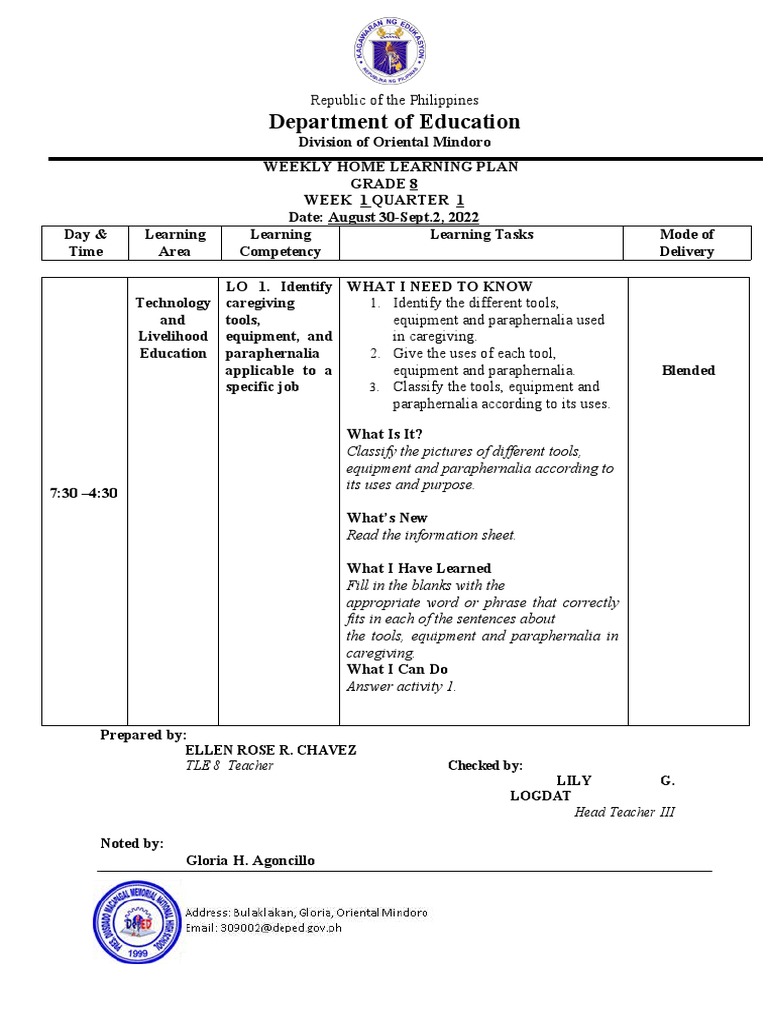 Weekly home learning plan tle week 1 pdf reproduction