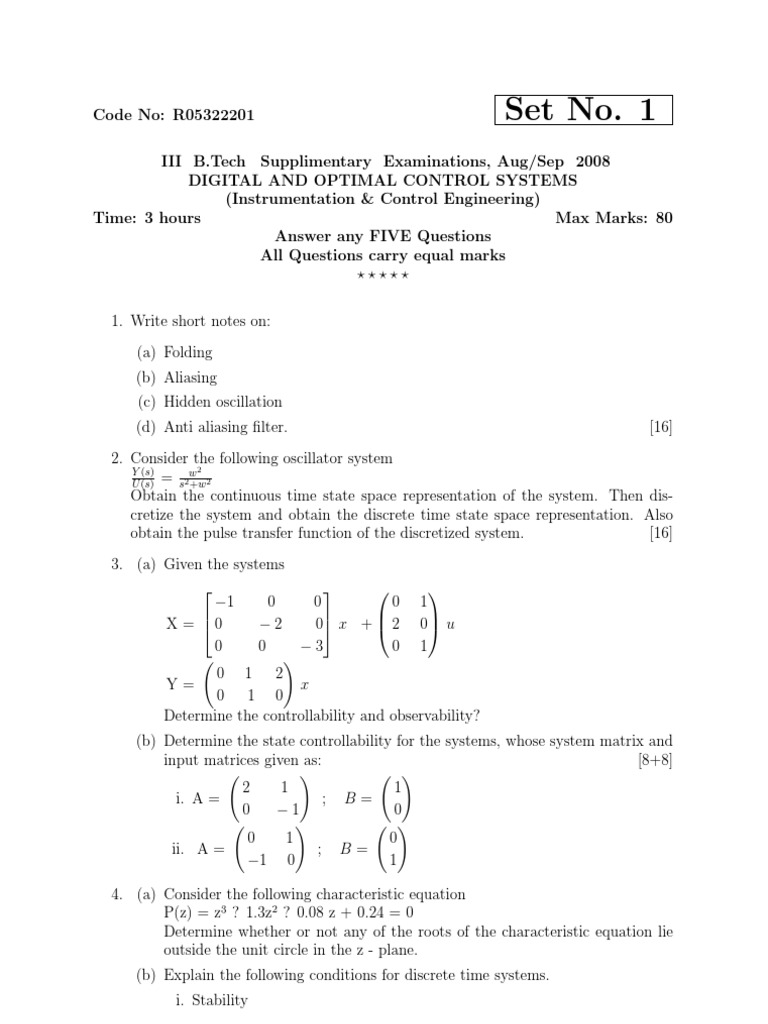 r05322201 Digital and Optimal Control Systems | PDF