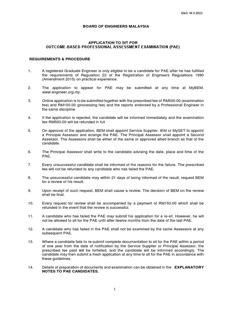 PAE Examination Application Guidelines | PDF | Engineer | Justice