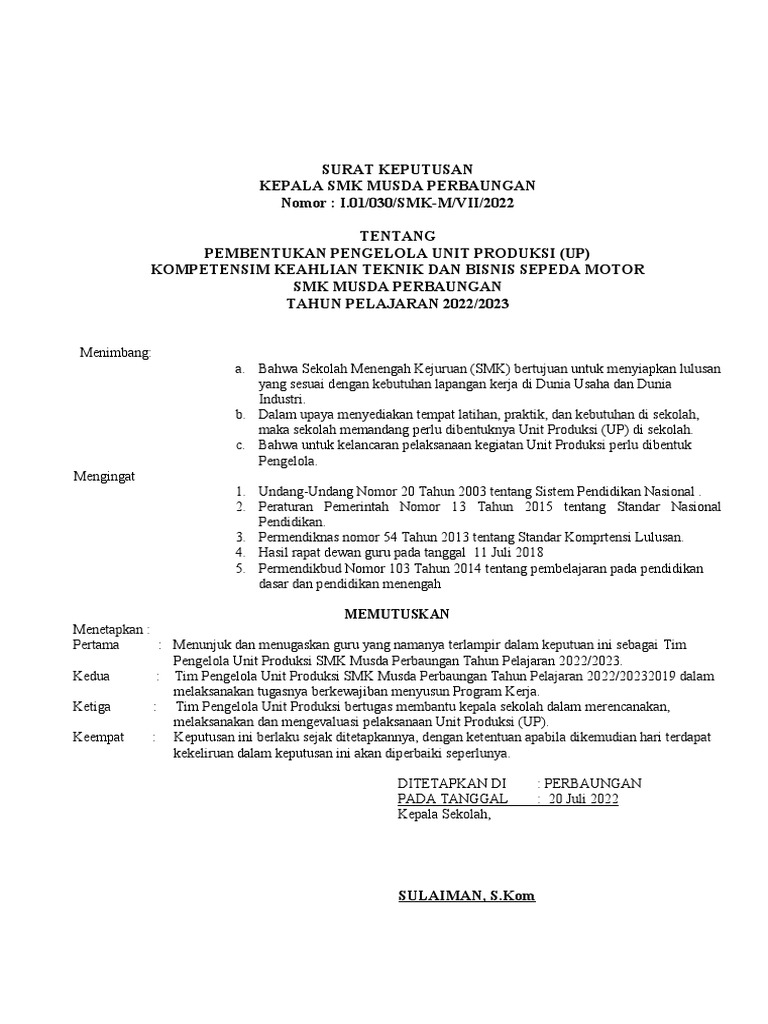 SK Unit Produksi | PDF | Bisnis