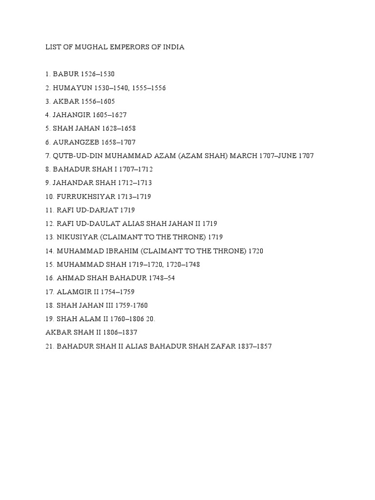 List of Mughal Emperors of India | PDF | History
