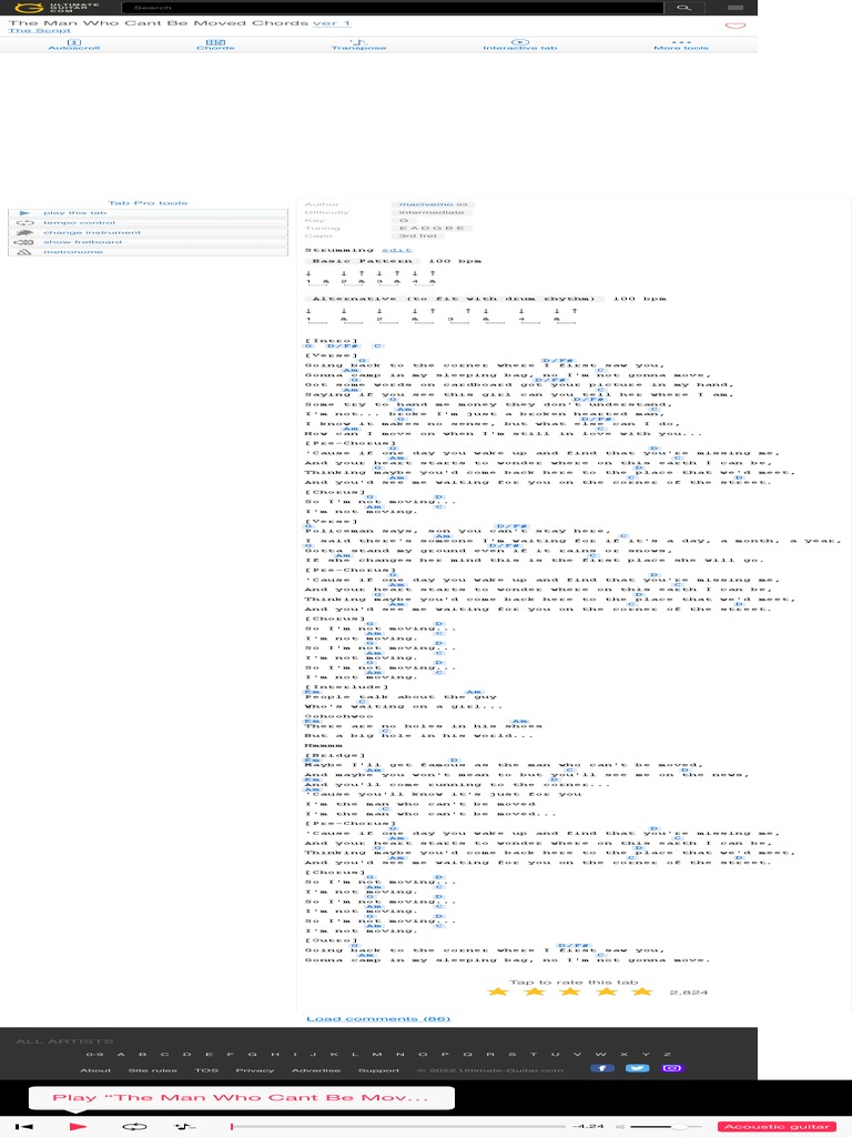 The man who cant be moved chords by the script pdf song structure