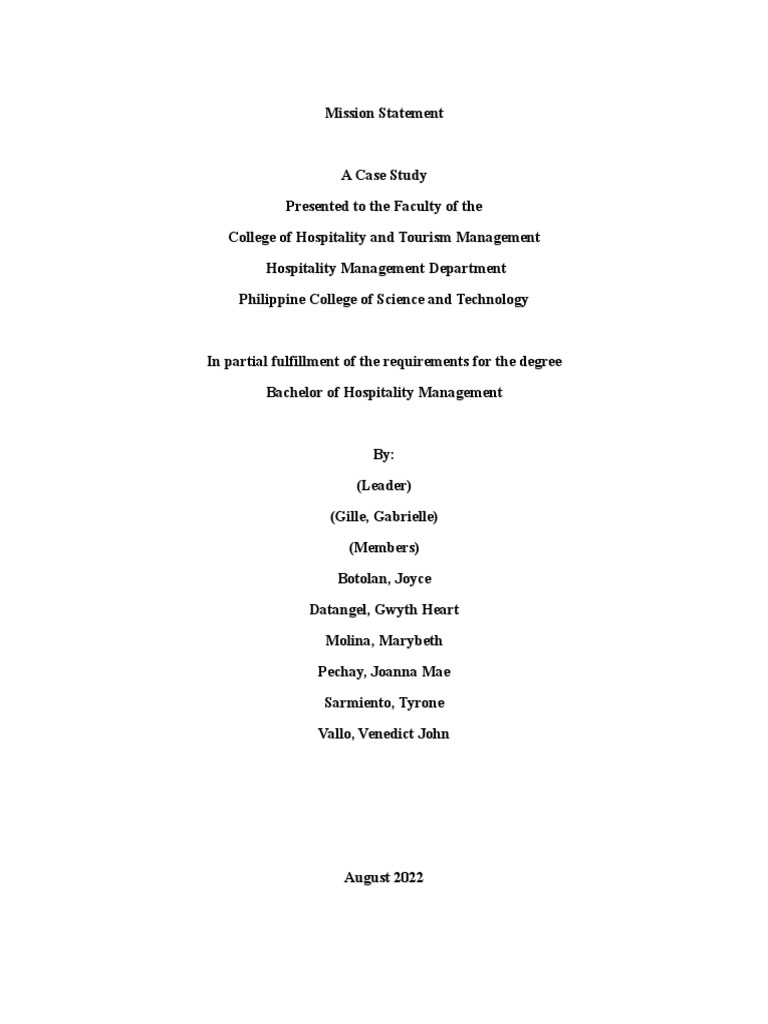 Hospitality Research - Case Study 1 | PDF | Strategic Planning ...
