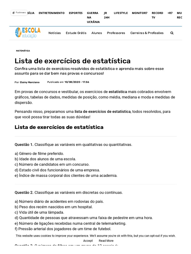 Exercícios de Estatística - Lista de Questões Resolvidas | PDF | Modo ...