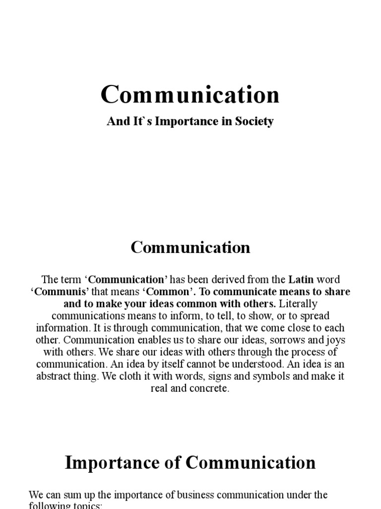 04 Communication and Its Importance in Society PDF Communication