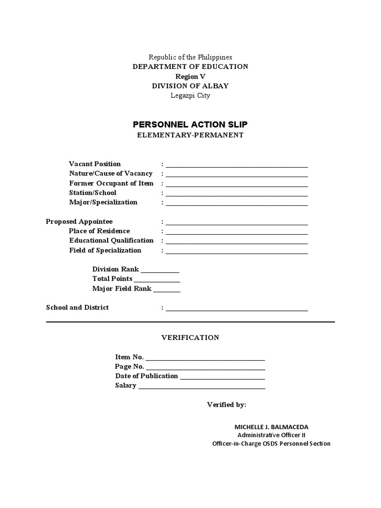 Personnel Action Slip PDF