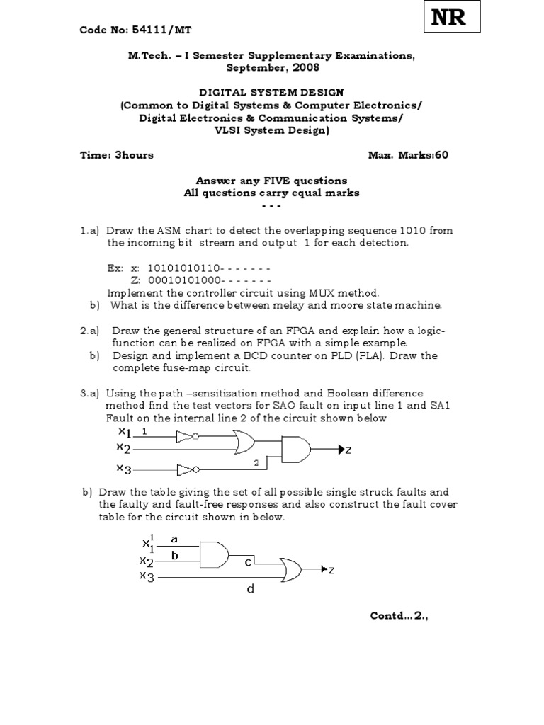 Digital System Design Exam Questions | PDF | Digital Electronics ...