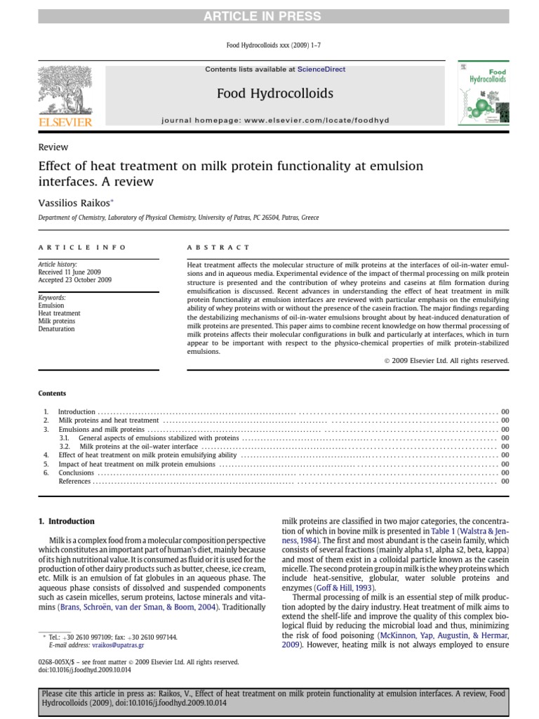 Effect of Heat Treatment On Milk Protein Functionality at Emulsion ...