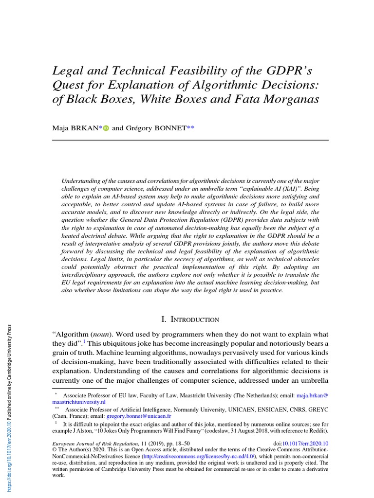 Legal and technical feasibility of the gdprs quest for explanation of
