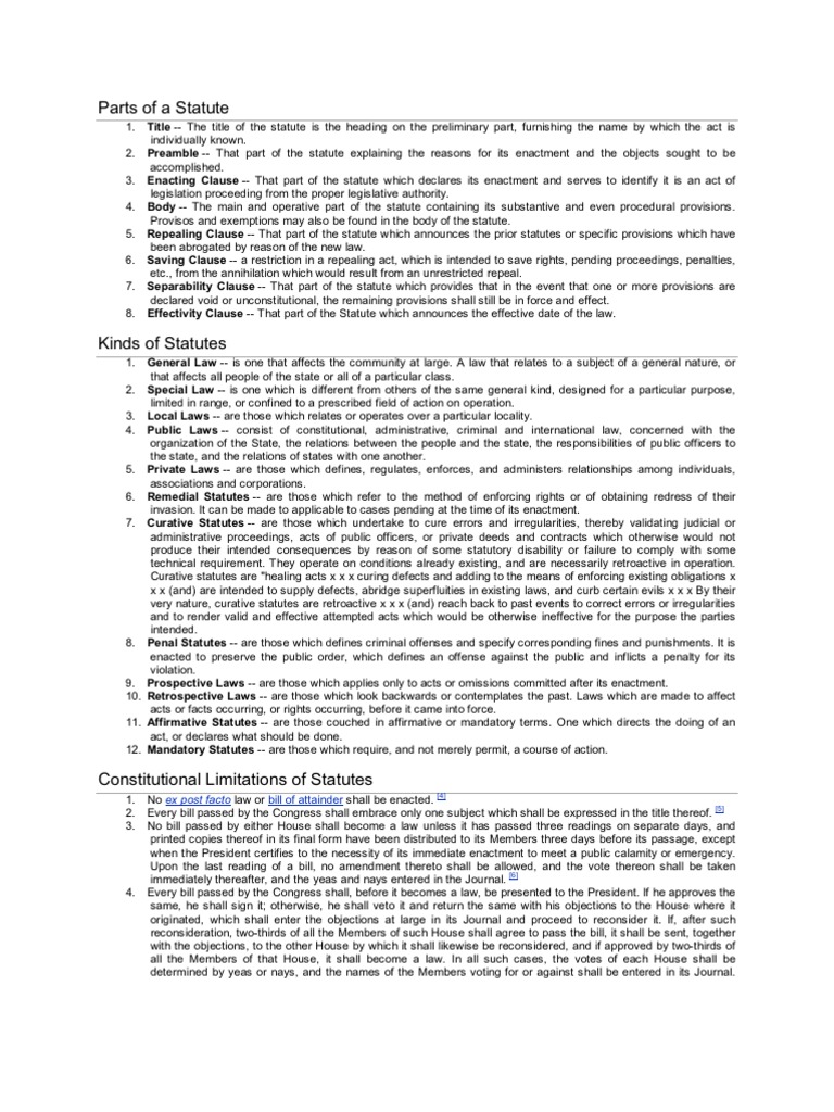 Parts of A Statute | PDF | Separation Of Powers | Government Institutions