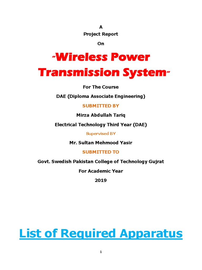 Pdf Report Of Wireless Power Transmission System Project Pdf