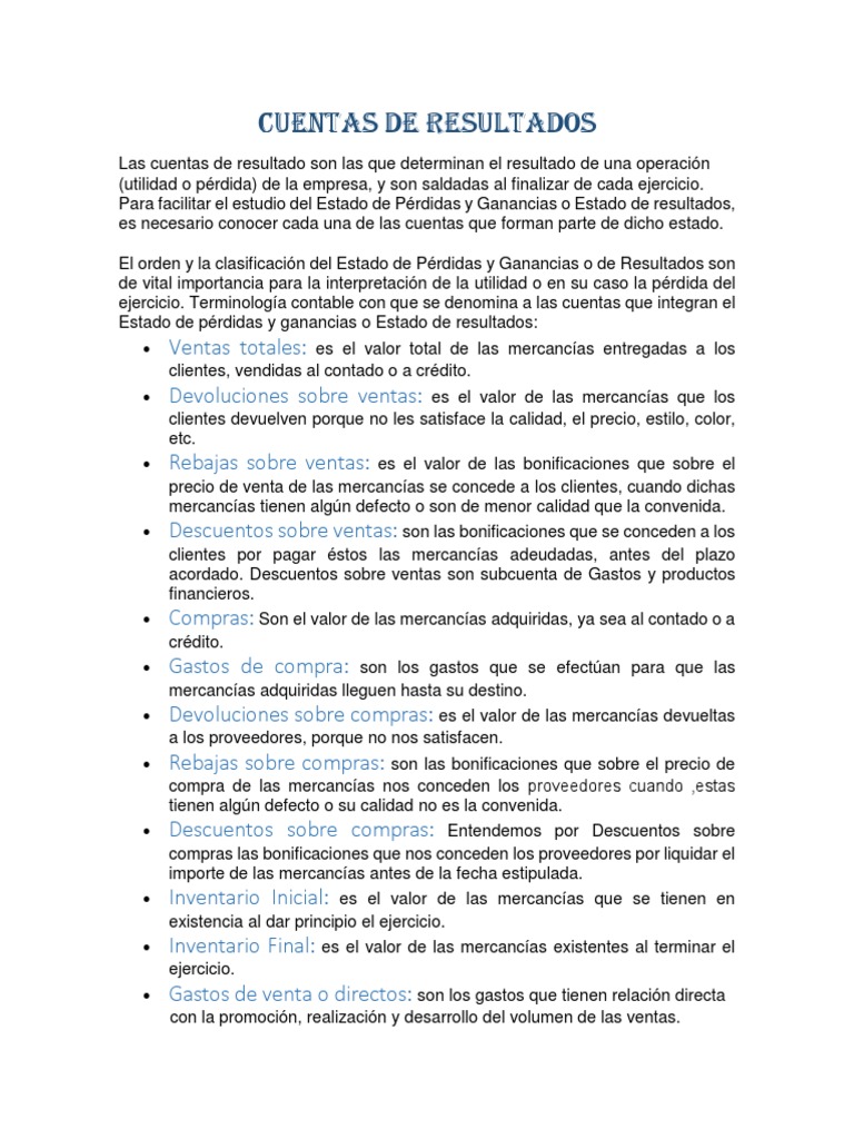 Cuentas de Resultados | Descargar gratis PDF | Bienes | Estado de ...