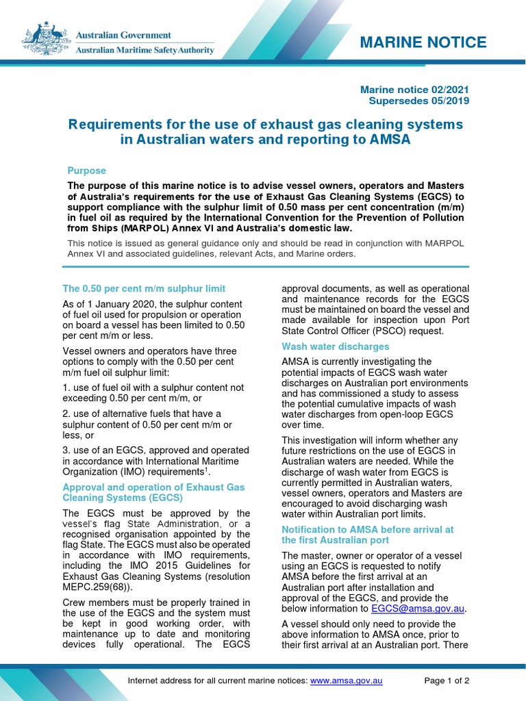 Requirements for the Use and Reporting of Exhaust Gas Cleaning Systems