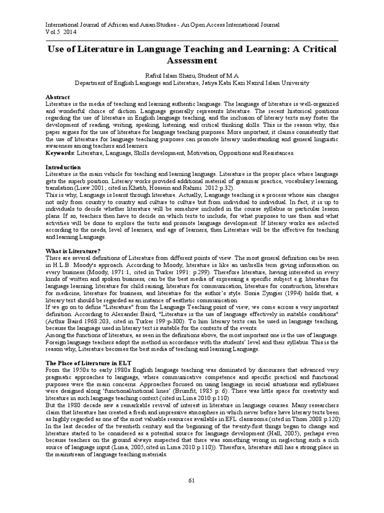 Literature's Role in Language Learning | PDF | Teaching Method ...