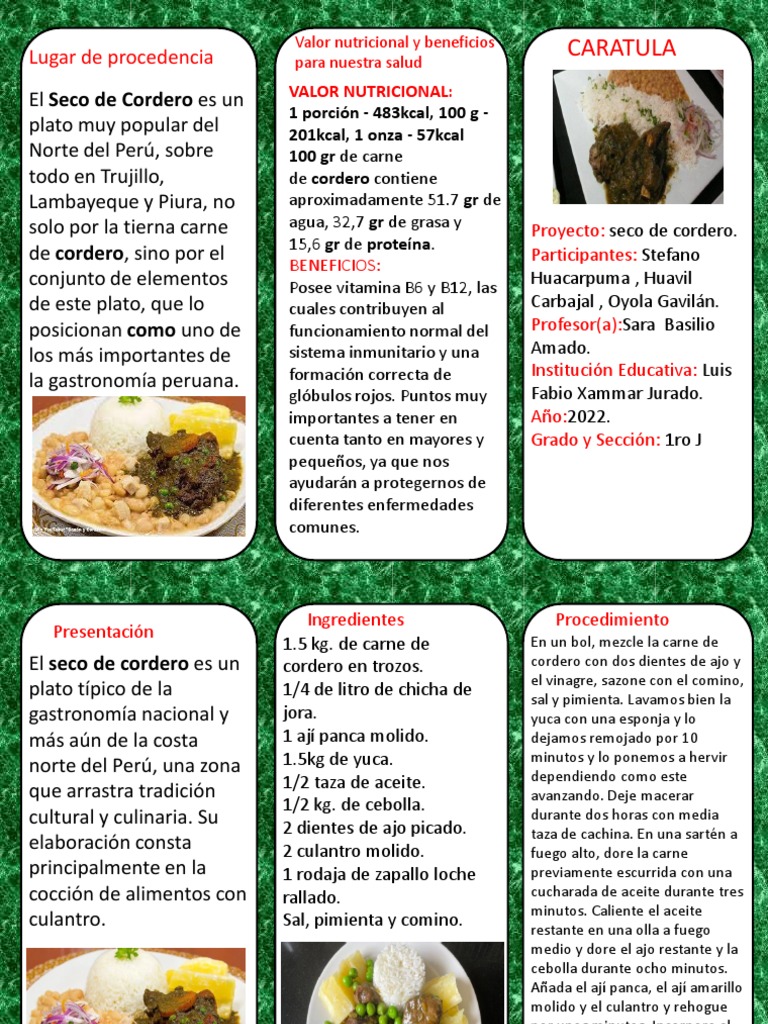 Seco de Cordero: Valor Nutricional y Receta | PDF | Cilantro | Carne