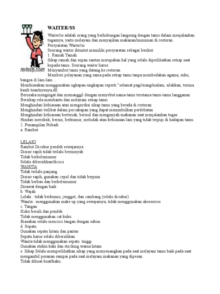 Job Description As Waiter