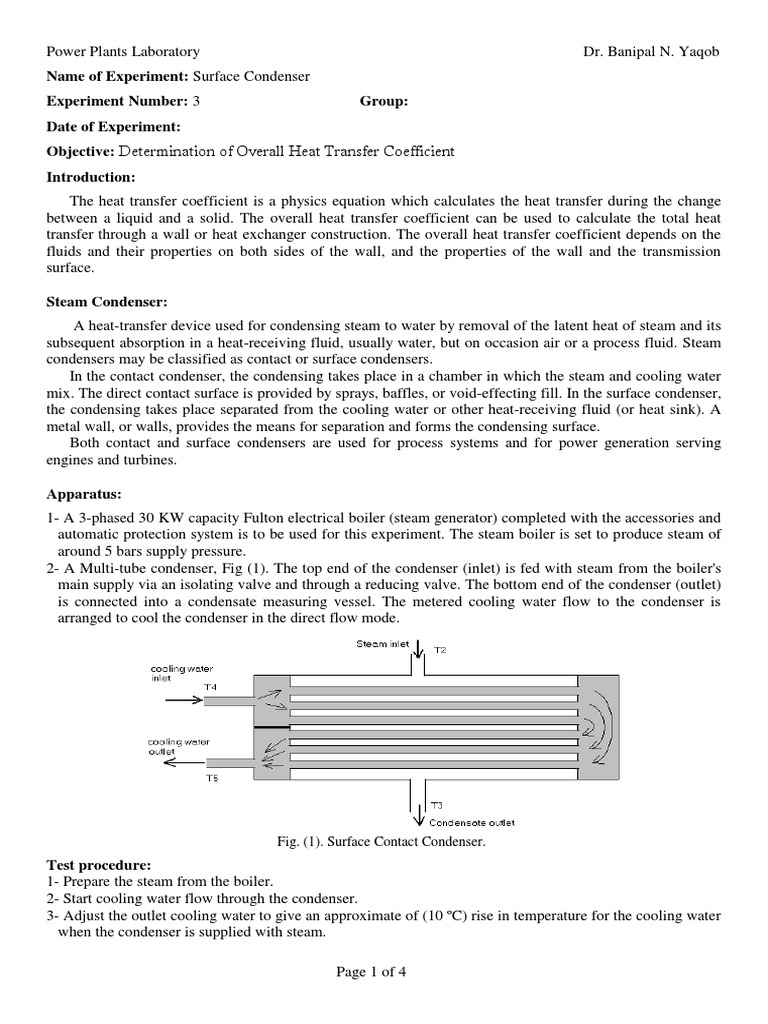 Power Lab 3 (Surface Condenser) PDF Heat Exchanger Heat Transfer