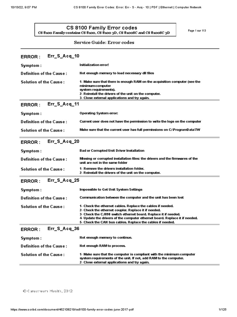 CS 8100 Family Error Codes Guide | PDF | Ethernet | Network Switch