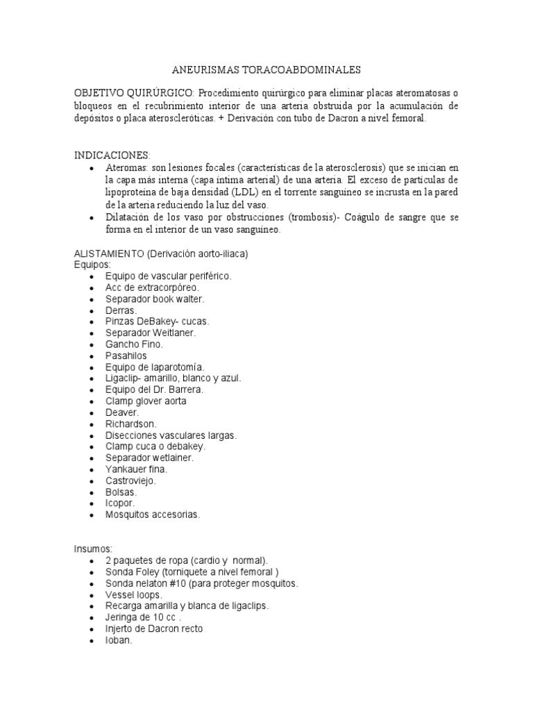Manejo Quirúrgico de Aneurismas Aórticos | PDF | Salud y bienestar ...