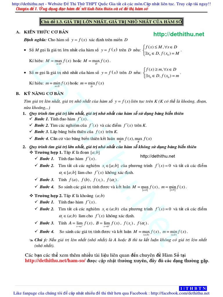 (DeThiThu - Net) Tai Lieu GTLN GTNN Cua Ham So | PDF