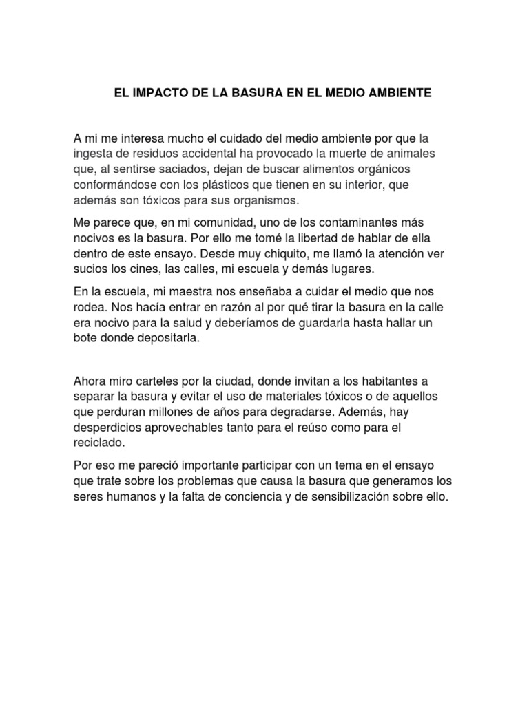 El Impacto de La Basura en El Medio Ambiente | PDF | Residuos | Entorno ...