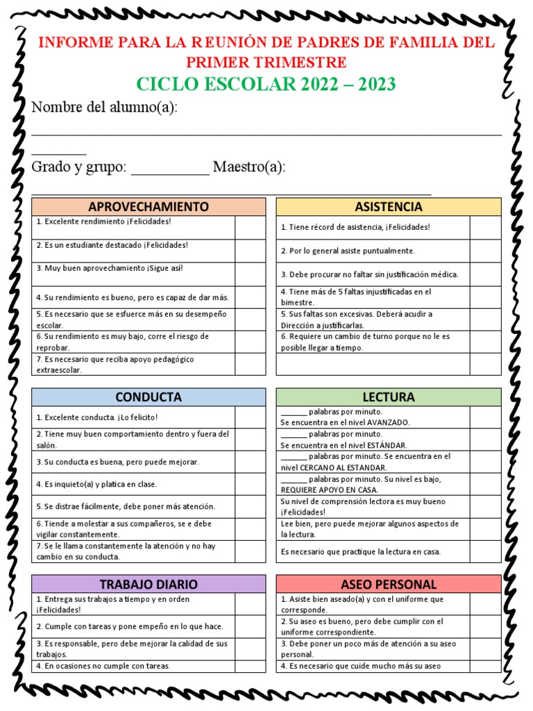 Informe del Primer Trimestre Escolar | PDF | Relaciones personales ...