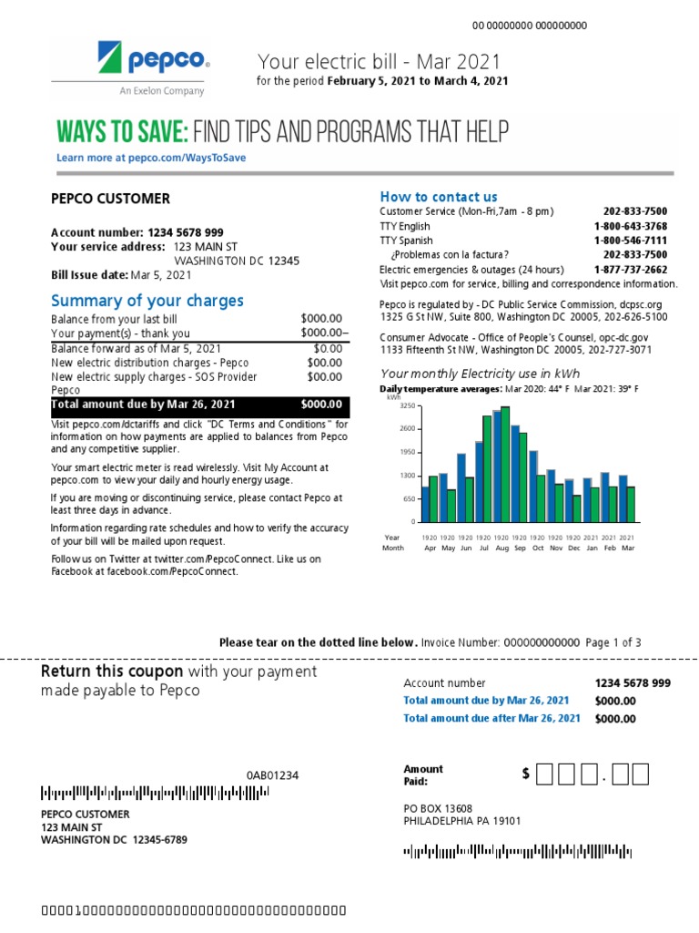 Pepco DC Electric Bill Summary | PDF | Cheque | Debit Card