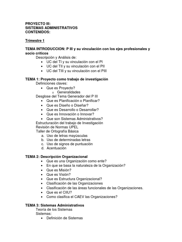 Proyecto III Contenidos | PDF