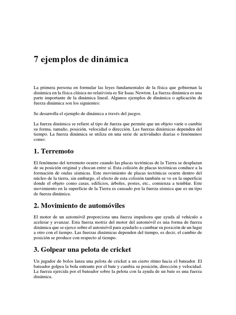 7 Ejemplos de Dinámica en Física | PDF | Fuerza | Dinámica (Mecánica)
