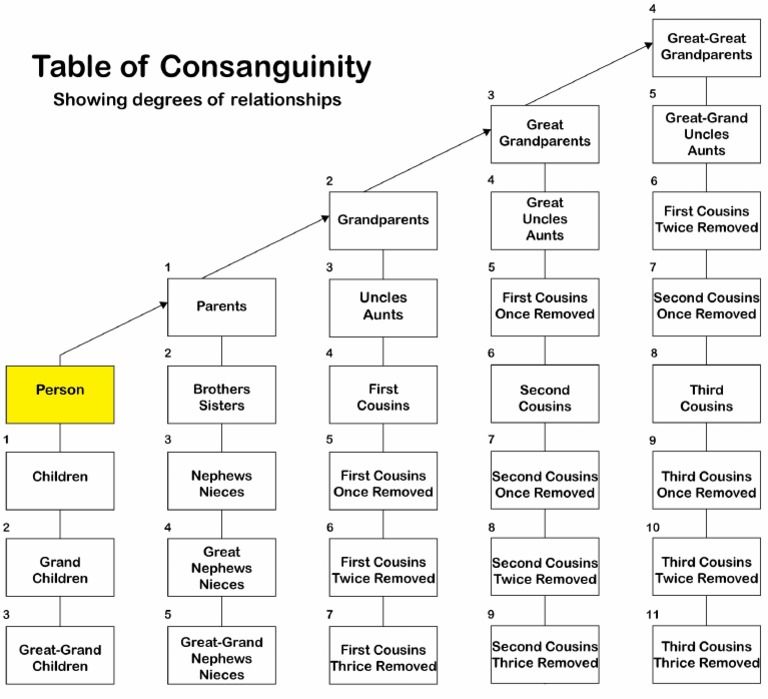 Table of consanguinity showing degrees of relationship pdf
