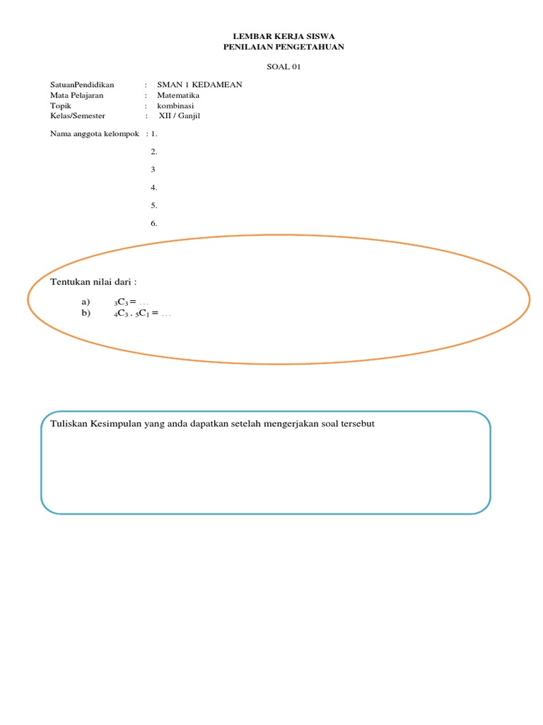 MATHEMATICS COMBINATION WORKSHEET PDF
