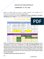 Comunicado Nro. 01 - 2022 - Horario 2S - Grupo 1 - Pro