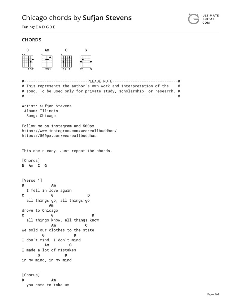 Chicago Chords by Sufjan Stevenstabs at Ultimate Guitar Archive PDF