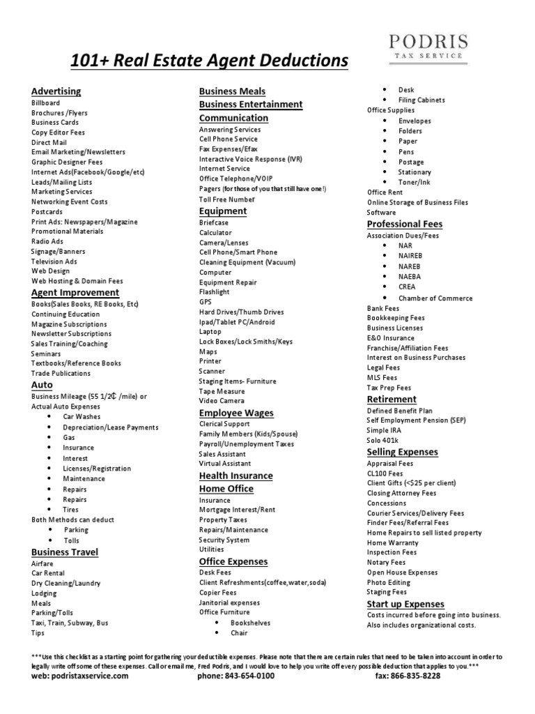 100+ Real Estate Agent Tax Deductions | PDF | Mail | Fee