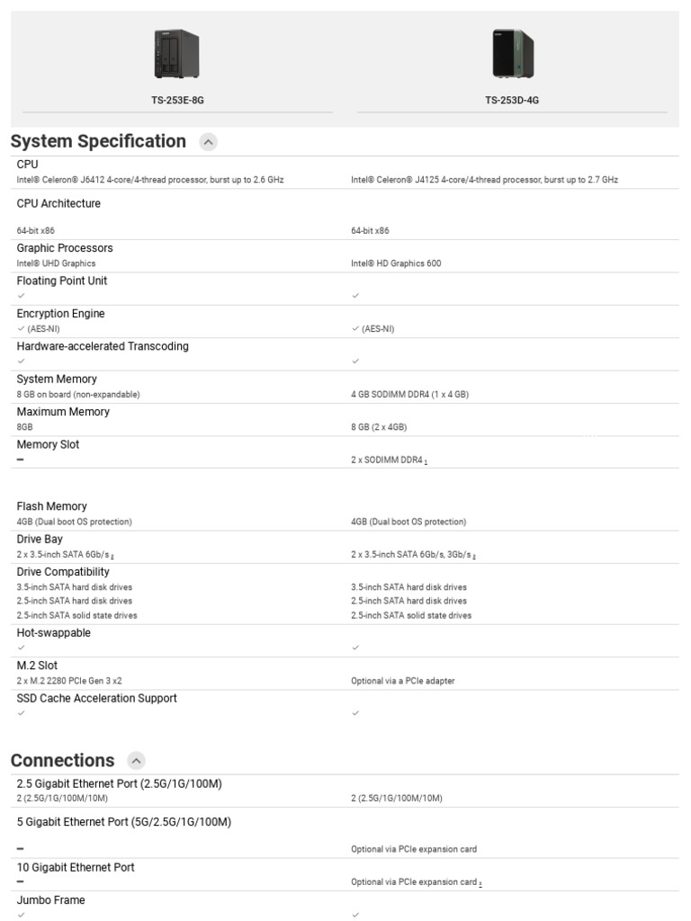 TS-253E, TS-253D Compare Products - QNAP (Middle East) | PDF