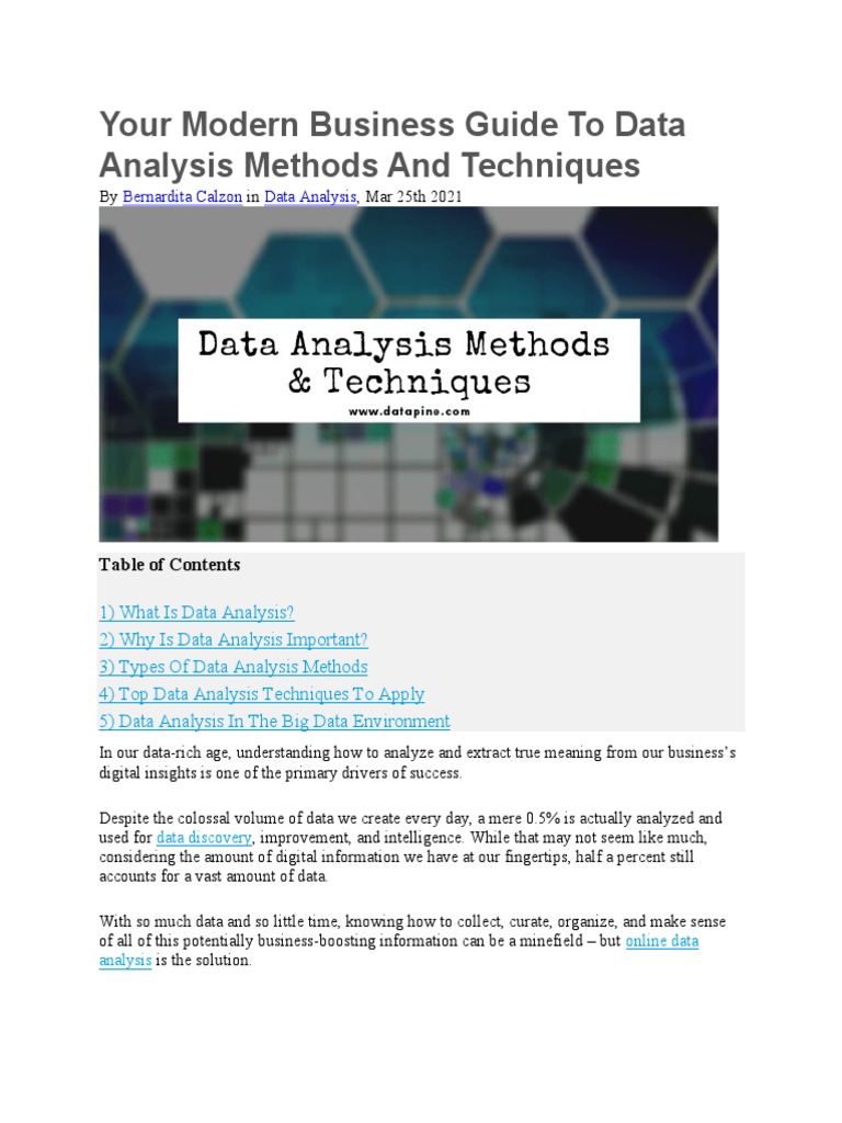 Your modern business guide to data analysis methods and techniques by
