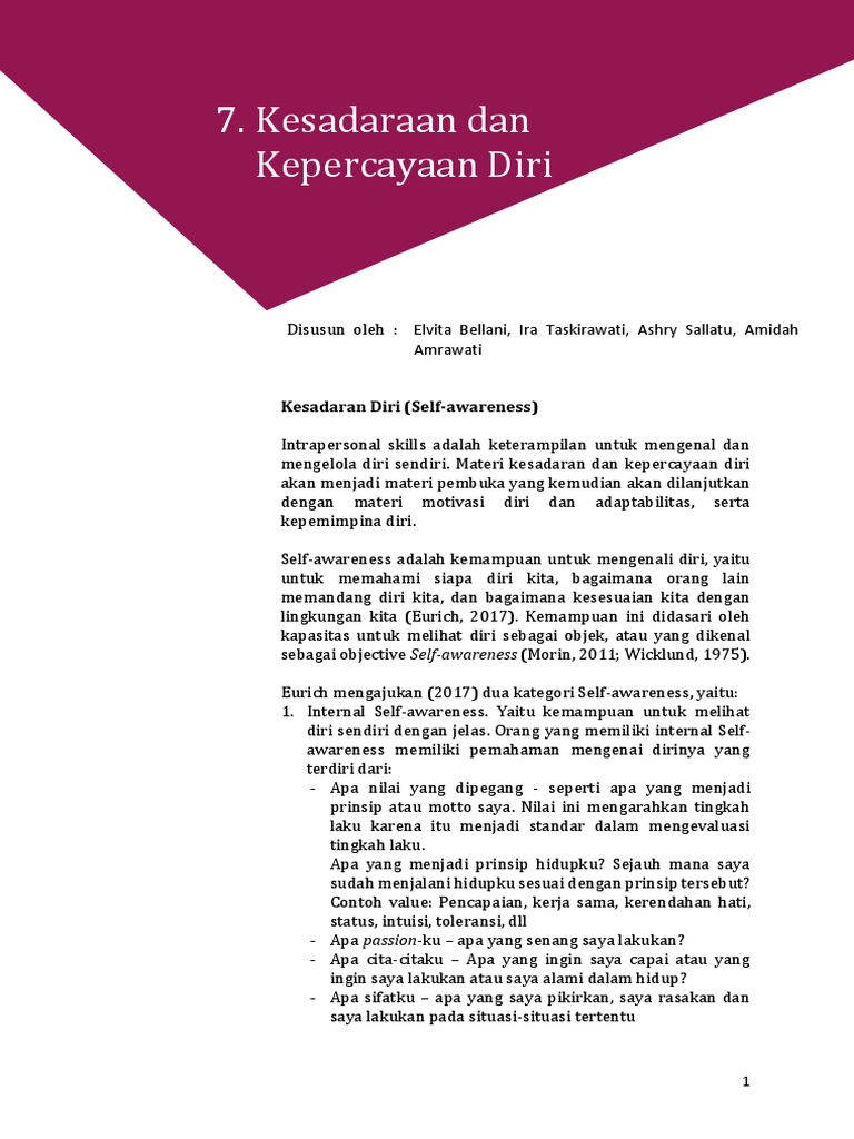 pendidikan kesadaran diri strategi pengembangan diri